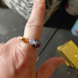 Multicolor Bead Ring with Gold Accent - Women’s Fashion Ring